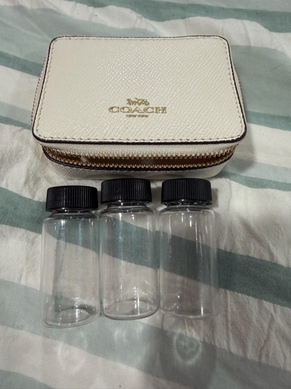 COACH Chalk White Leather Travel Pill Case with Zipper